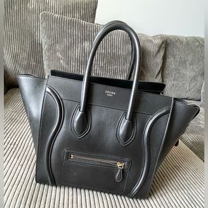 Authentic Black Celine Luggage Handbag Calfskin